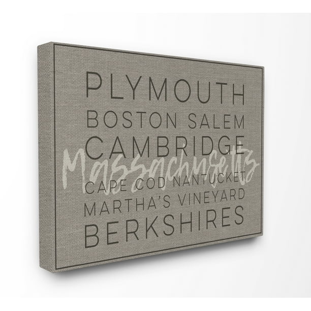 The Stupell Home Décor Collection Massachusetts Berkshires Boston Salem Typography Oversized Stretched Canvas Wall Art 24 x 30 The Stupell Home Décor Collection Massachusetts Berkshires Boston Salem Typography Oversized Stretched Canvas Wall Art 24 x 30